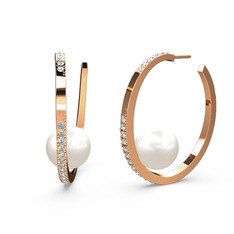 Elina İnci Küpe - Inci ve beyaz zirkon 8 ayar rose altın küpe #kyraxl