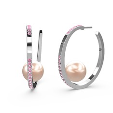 Elina İnci Küpe - Pembe inci ve pembe kuvars 18 ayar beyaz altın küpe #ny5k8d