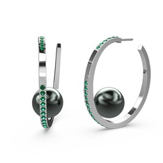 Elina İnci Küpe - Siyah inci ve yeşil kuvars 925 ayar gümüş küpe #qhvhs5