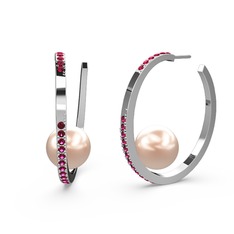 Elina İnci Küpe - Pembe inci ve rodolit garnet 925 ayar gümüş küpe #qi57tn