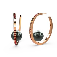 Siyah inci ve garnet 14 ayar rose altın küpe