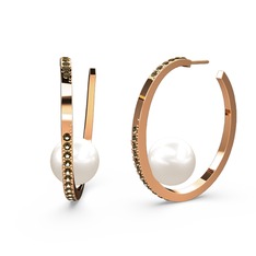 Inci ve dumanlı kuvars 18 ayar rose altın küpe