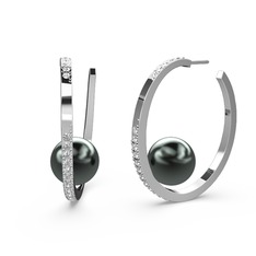 Siyah inci ve swarovski 925 ayar gümüş küpe