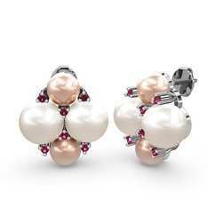 Pembe inci, inci ve rodolit garnet 925 ayar gümüş küpe