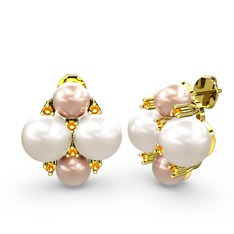 Nael İnci Küpe - Pembe inci, inci ve sitrin 925 ayar altın kaplama gümüş küpe #10h2ooh