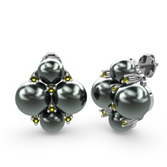 Siyah inci ve peridot 925 ayar gümüş küpe