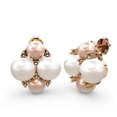 Pembe inci, inci ve dumanlı kuvars 925 ayar rose altın kaplama gümüş küpe