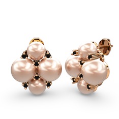 Nael İnci Küpe - Pembe inci ve siyah zirkon 18 ayar rose altın küpe #12hpj22