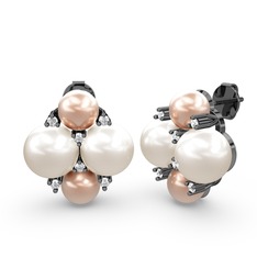 Nael İnci Küpe - Pembe inci, inci ve swarovski 925 ayar siyah rodyum kaplama gümüş küpe #12v7c34