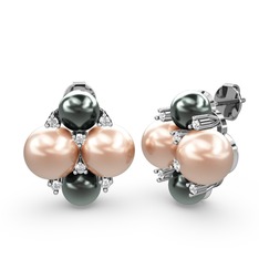 Siyah inci, pembe inci ve swarovski 18 ayar beyaz altın küpe