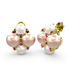 Nael İnci Küpe - Inci, pembe inci ve rodolit garnet 8 ayar altın küpe #14avlx3