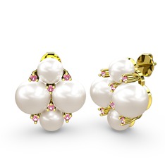 Nael İnci Küpe - Inci ve pembe kuvars 925 ayar altın kaplama gümüş küpe #14vn50x