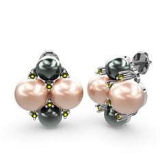 Nael İnci Küpe - Siyah inci, pembe inci ve peridot 8 ayar beyaz altın küpe #168f3b4