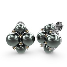 Nael İnci Küpe - Siyah inci ve dumanlı kuvars 18 ayar beyaz altın küpe #17z7yg7