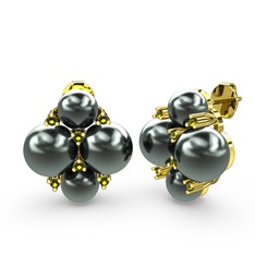 Nael İnci Küpe - Siyah inci ve peridot 18 ayar altın küpe #18c579r