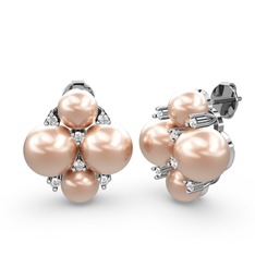 Nael İnci Küpe - Pembe inci ve swarovski 14 ayar beyaz altın küpe #18zk4c1