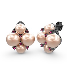 Nael İnci Küpe - Pembe inci ve rodolit garnet 925 ayar siyah rodyum kaplama gümüş küpe #196fucq