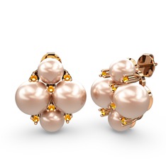 Nael İnci Küpe - Pembe inci ve sitrin 8 ayar rose altın küpe #19rq5az