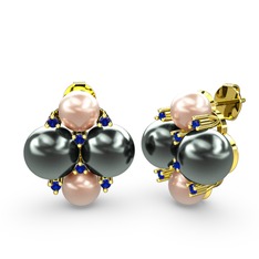 Nael İnci Küpe - Pembe inci, siyah inci ve lab safir 8 ayar altın küpe #1ate9q