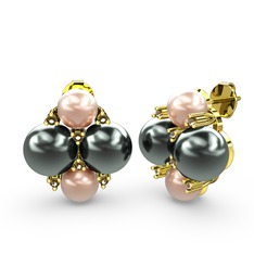 Nael İnci Küpe - Pembe inci, siyah inci ve dumanlı kuvars 8 ayar altın küpe #1fgmssg