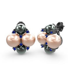 Nael İnci Küpe - Siyah inci, pembe inci ve lab safir 925 ayar siyah rodyum kaplama gümüş küpe #1ftycs5