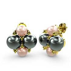 Nael İnci Küpe - Pembe inci, siyah inci ve peridot 925 ayar altın kaplama gümüş küpe #1h3j5o1