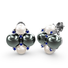 Nael İnci Küpe - Inci, siyah inci ve lab safir 18 ayar beyaz altın küpe #1hbfmxa