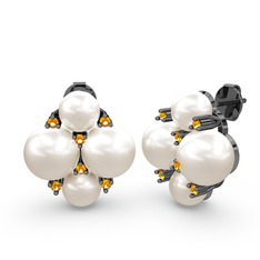 Nael İnci Küpe - Inci ve sitrin 925 ayar siyah rodyum kaplama gümüş küpe #1hfd9nn