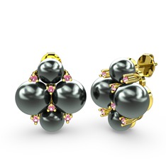 Nael İnci Küpe - Siyah inci ve pembe kuvars 18 ayar altın küpe #1jvgws9