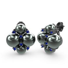 Nael İnci Küpe - Siyah inci ve lab safir 925 ayar siyah rodyum kaplama gümüş küpe #1mw70c4