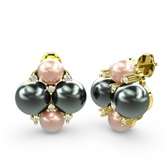 Nael İnci Küpe - Pembe inci, siyah inci ve swarovski 18 ayar altın küpe #1ovv7pf