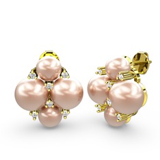 Pembe inci ve swarovski 925 ayar altın kaplama gümüş küpe