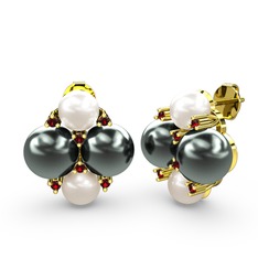 Nael İnci Küpe - Inci, siyah inci ve garnet 925 ayar altın kaplama gümüş küpe #1q77362