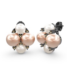 Nael İnci Küpe - Inci, pembe inci ve dumanlı kuvars 925 ayar siyah rodyum kaplama gümüş küpe #1rdgo9o