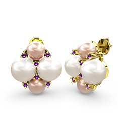 Nael İnci Küpe - Pembe inci, inci ve ametist 14 ayar altın küpe #1rirazz