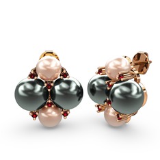 Pembe inci, siyah inci ve garnet 925 ayar rose altın kaplama gümüş küpe