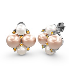 Nael İnci Küpe - Inci, pembe inci ve sitrin 14 ayar beyaz altın küpe #1u8l5ia