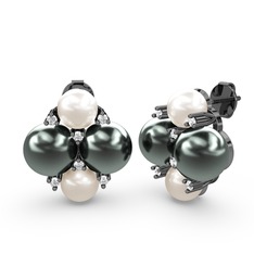 Inci, siyah inci ve swarovski 925 ayar siyah rodyum kaplama gümüş küpe