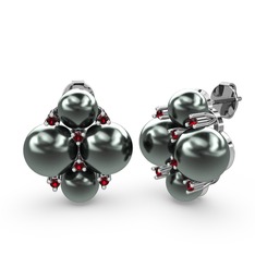 Nael İnci Küpe - Siyah inci ve garnet 8 ayar beyaz altın küpe #1xgw66z