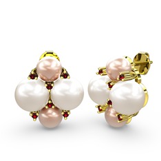 Nael İnci Küpe - Pembe inci, inci ve garnet 14 ayar altın küpe #1y9s6lw