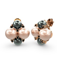 Siyah inci, pembe inci ve siyah zirkon 18 ayar rose altın küpe