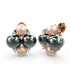 Nael İnci Küpe - Pembe inci, siyah inci ve akuamarin 18 ayar rose altın küpe #2c1yp9