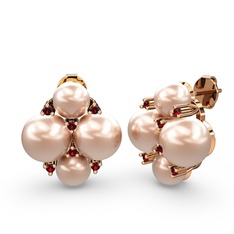 Pembe inci ve garnet 8 ayar rose altın küpe