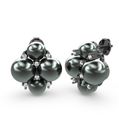 Nael İnci Küpe - Siyah inci ve pırlanta 925 ayar siyah rodyum kaplama gümüş küpe (0.18 karat) #3io0ni