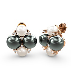 Nael İnci Küpe - Inci, siyah inci ve pırlanta 14 ayar rose altın küpe (0.18 karat) #461vgn