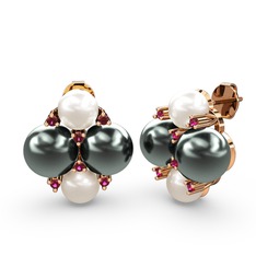 Nael İnci Küpe - Inci, siyah inci ve rodolit garnet 18 ayar rose altın küpe #4cw0aq