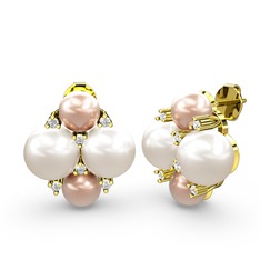 Nael İnci Küpe - Pembe inci, inci ve swarovski 8 ayar altın küpe #546uz7