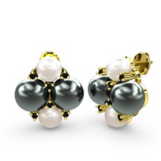 Nael İnci Küpe - Inci, siyah inci ve siyah zirkon 18 ayar altın küpe #5c9w17