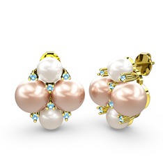 Nael İnci Küpe - Inci, pembe inci ve akuamarin 14 ayar altın küpe #69dvq6