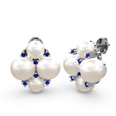 Nael İnci Küpe - Inci ve lab safir 18 ayar beyaz altın küpe #6g8ydi